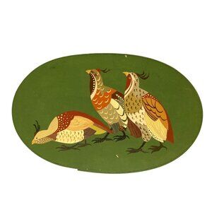 Large Green Shaker Style Box With Hand Painted Partridge Quail Birds